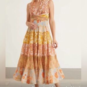 Zimmermann Multicolor Floral Postcard 
Tea length dress